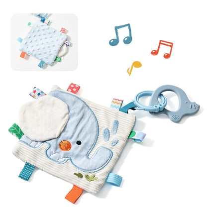 Soft Baby Comfort Blanket with Teether, Sensory Plush Security Toy for Infants, Cute Animal Butterfly/Bear/Elephant Design with
