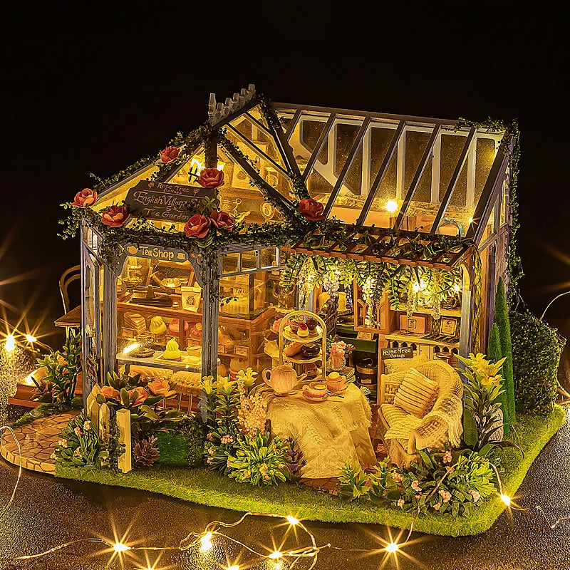 Wooden Dollhouse Kit Handmade Building Model Flower Garden 3D Puzzle Assembly Toy Miniature Doll House With Furniture Lighting