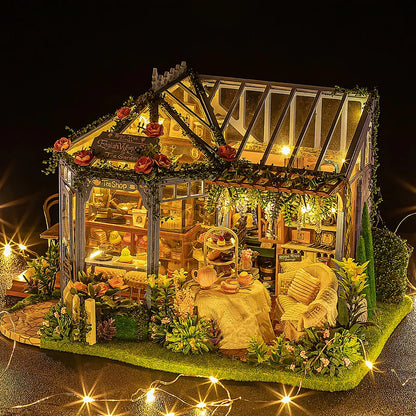 Wooden Dollhouse Kit Handmade Building Model Flower Garden 3D Puzzle Assembly Toy Miniature Doll House With Furniture Lighting