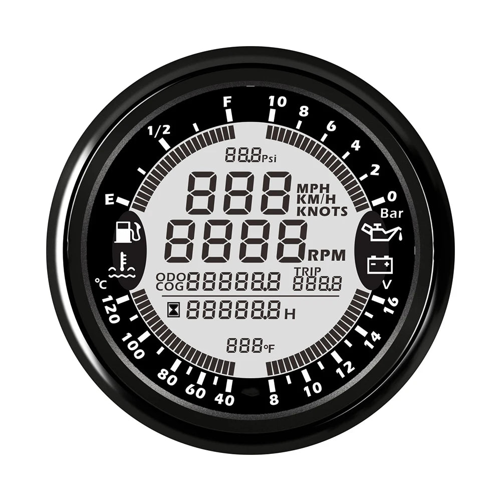 85mm 6 in 1 Car Marine Multi-function GPS Speedometer Tachometer Voltmeter 12V 24V Fuel Level Water Temp Oil Pressure 5Bar 10Bar