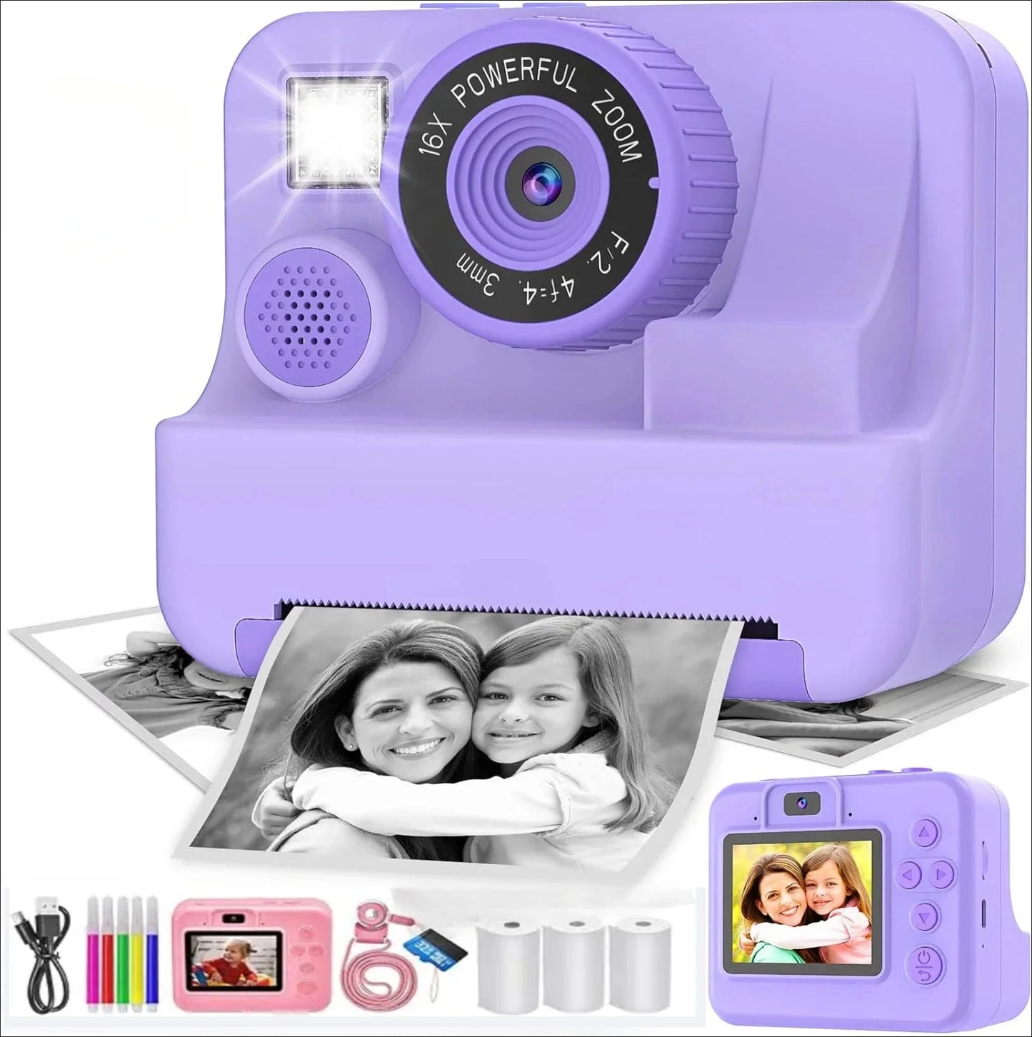 Children's Instant Printing Camera and Video Photography Toy for Boys and Girls, Mini Digital Camera with Printer