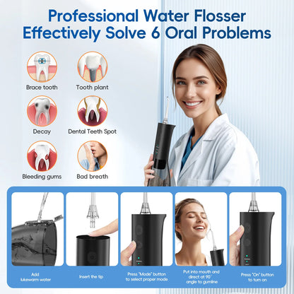 Mornwell F29 Water Flosser 3 Mode Water Jet With 3 Nozzles for Teeth Rechargeable Portable 180ML Water Tank Teeth Cleaner