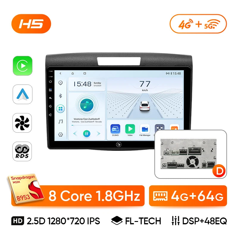 Ainavi Car Radio For Honda CRV CR-V 2012-2016 Carplay Android Auto Qualcomm Car Stereo Multimedia Player 4G Wifi DSP 48EQ