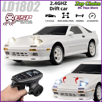 LDRC LD1802 1/18 RX7 FC3S RWD RC Drift Car 2.4G 3CH ESP Gyro Flip Lights LED 20-30min RTR Racing Toy Gift for Boys Adults
