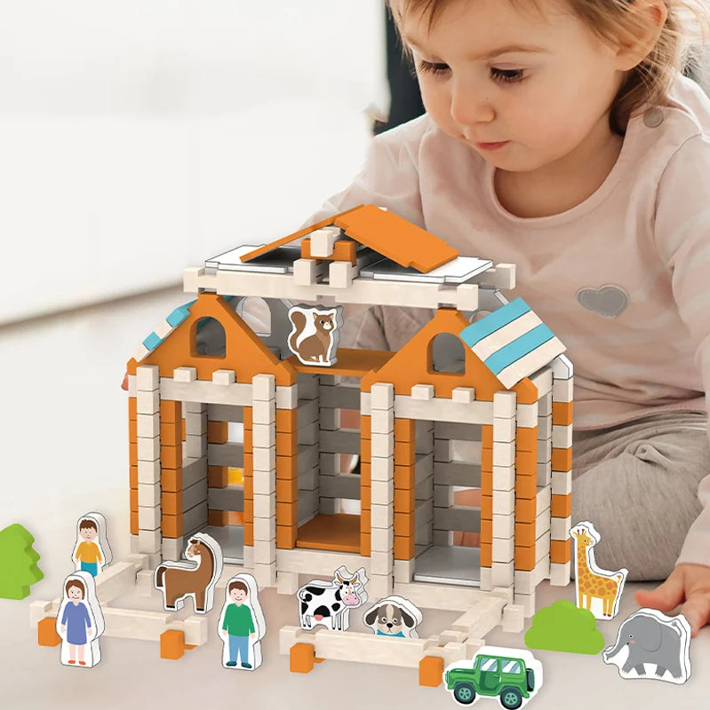Wooden Building Blocks Set Toddler Natural Wood Block Montessori Learning Toy Stacking Toys Building Blocks Gifts for Kids Age 3