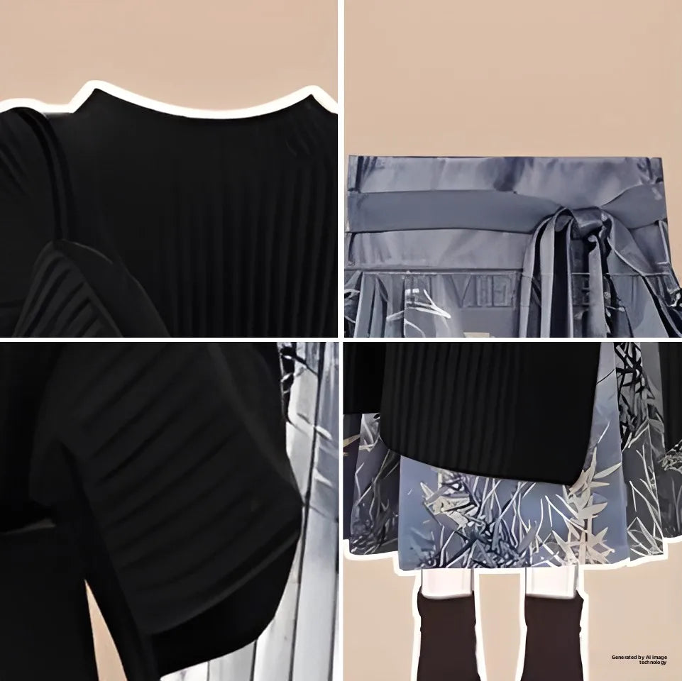 Autumn Winter Women's Knitted Dress Set with Slit Long Sleeve round Neck Loose Fit mid Thickening Two Pieces National Style