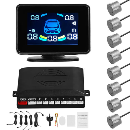 Car Parking Sensor Reversing Radars System Front & Rear Support Sound Warning/Buzzer with 8 Parking Sensors Distance Detection