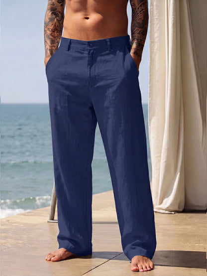 2026 Spring and Autumn New American Linen Pants Simple Cotton Blended Solid Color Versatile Casual Pants for Men