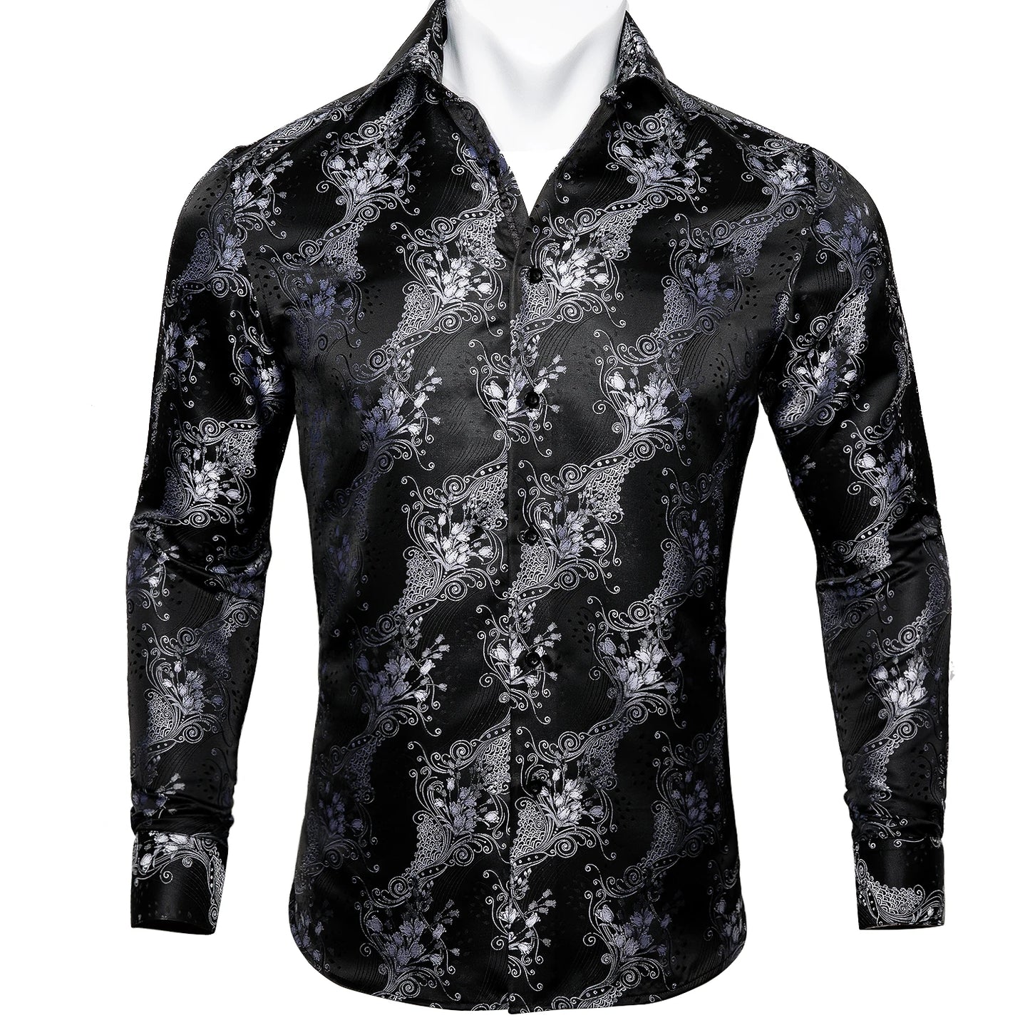 Gold Paisley Bright Shirts Men Autumn Long Sleeve Casual Flower Shirts For Men Designer Fit Dress Shirts BCY-07