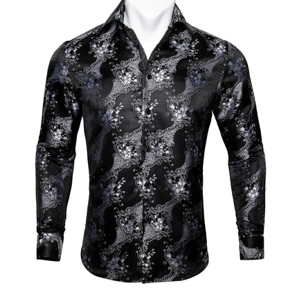 Gold Paisley Bright Shirts Men Autumn Long Sleeve Casual Flower Shirts For Men Designer Fit Dress Shirts BCY-07