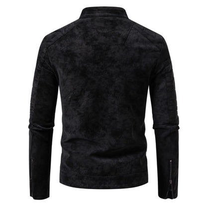 Men's Faux Leather Moto Jacket Stand Collar Metal Zipper Outdoor Casual Stylish Durable Coat