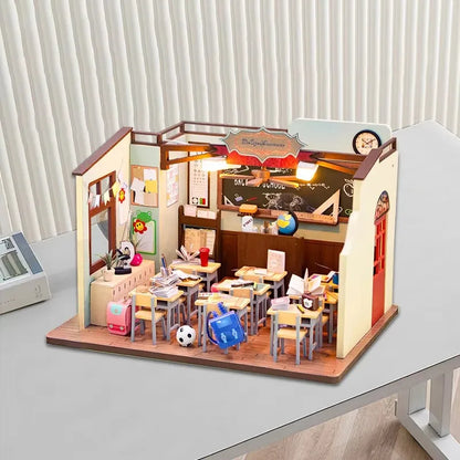 DIY Mini Dollhouses Back To School Miniature Model Doll House For Xmas Mini Wooden 3D Puzzles Classroom Assembly Start Of School