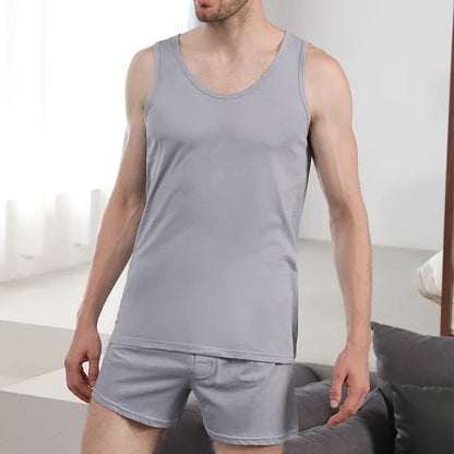 Summer Cotton Sleepwear Men's Pajamas Set Male Sleeveless Vest Shorts Loungewear Man Nightwear Plaid Home Wear Plus Size Pj Set