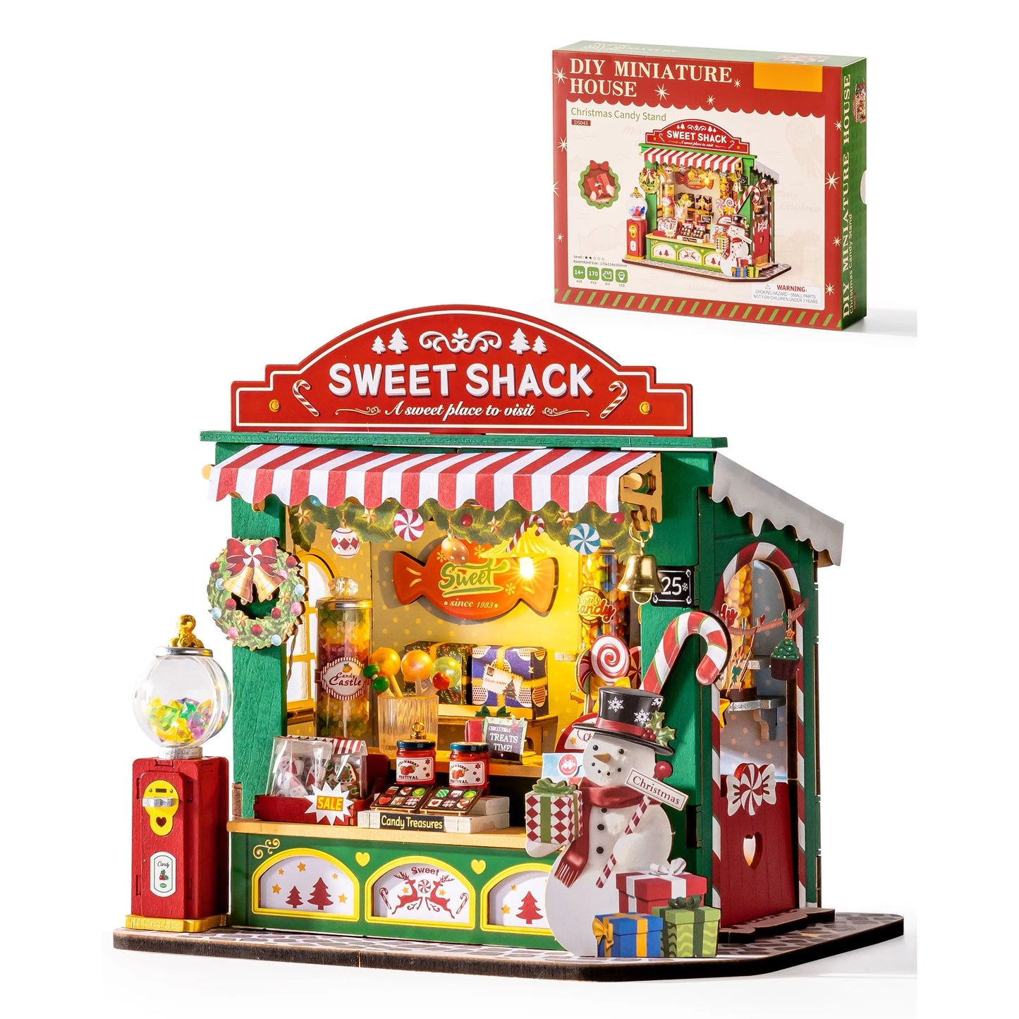 Rolife DIY Miniature House Kit Christmas Candy Stand Dollhouse Model Building Kit Wooden 3D Puzzle Toy Christmas Gift for Adults