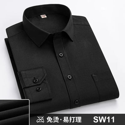 Men's Formal Shirt Long Sleeve S~8XL Oversized Office Solid Color Striped Anti-wrinkle Non-ironing Fashion Business White Shirts