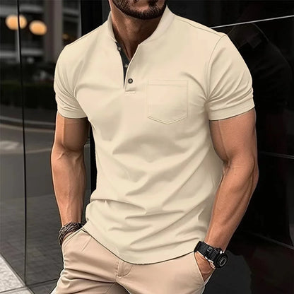 Men's Casual Shirt V-Neck Button Up Versatile Color Lapel Button T-Shirt Polo Shirt for Men Casual Streetwear Summer Cool Wear