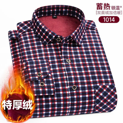 Plaid Shirts For Men Cotton Flannel Warm Winter Long Sleeve Button Plus Size Business Dress Smart Shirt Casual Easy Care Clothes