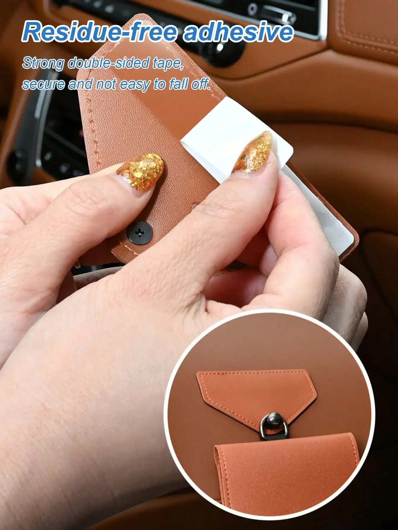 Universal Multi-Use Car Storage Bag with Shoulder Strap, Stick-On, Premium Leather, For Dashboard, Door, Seat Back