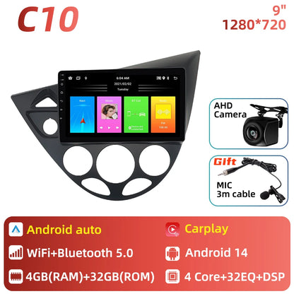Car Multimedia for Ford Fiesta 1995 - 2001 Focus MK1 1998 - 2004 Car Radio GPS Navigation Android Stereo Carplay Auto 2 Din 4G