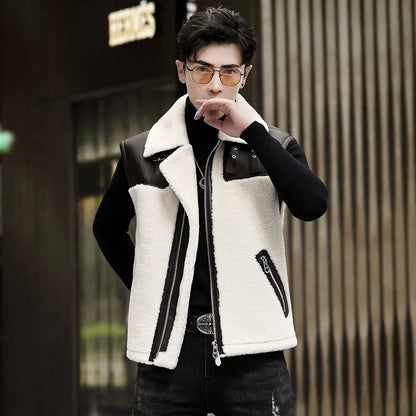 YOLANFAIRY Wool Real Leather Jacket Men Sheepskin Natural Fur Coats Winter Vest Short Thickened Warm Mens Clothes Куртка Мужская