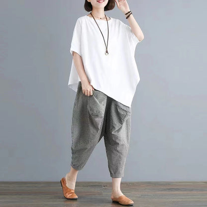 Cotton Blend Loose Fit Casual Women's T-irt And Harlan Pants Set Single Piece Summer Faion Ensemble for plus Size
