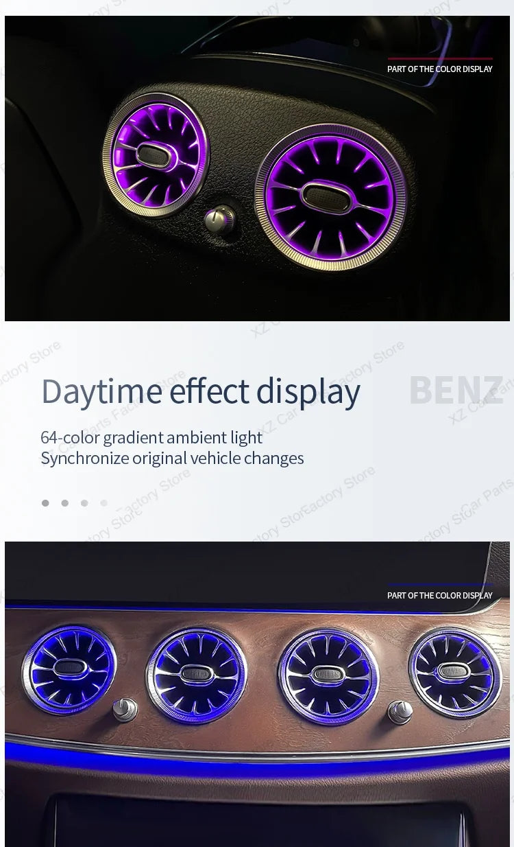 For Mercedes Benz E-Class W213 2016-2021 Led 64 Colors Air Vents AMG E43 E53 3D Rotating Tweeter Speaker Interior Ambient Light