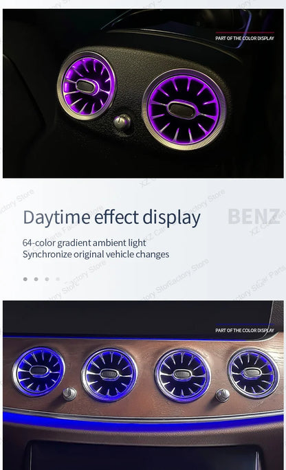 For Mercedes Benz E-Class W213 2016-2021 Led 64 Colors Air Vents AMG E43 E53 3D Rotating Tweeter Speaker Interior Ambient Light