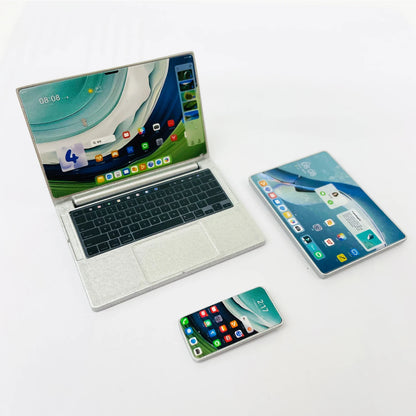 3pcs Simulation Mini Laptop Computer Phone Dollhouse Miniature 1:12 Alloy Crafts Dollhouse Decor for Doll House DIY Accessories