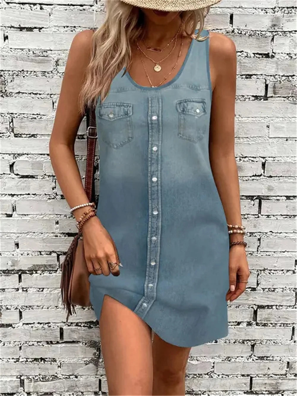 New Summer Cowboy Style Women Mini Dresses Sleeveless 3D Printed Street Fashion Ladies Dress 3XL Plus Size Loose Casual Dress