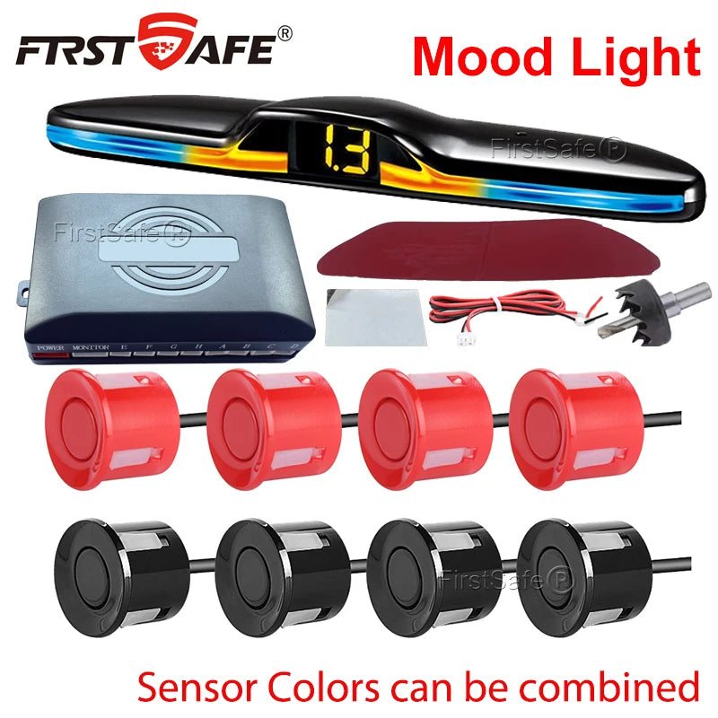 FirstSafe Factory Front and Rear Parking Sensor Kit Mood Light Display System Backup Monitor Detector Assistant 6 8 Radar Sensor