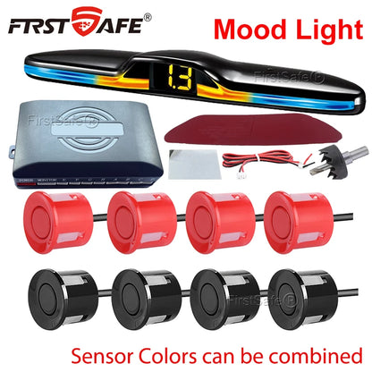 FirstSafe Factory Front and Rear Parking Sensor Kit Mood Light Display System Backup Monitor Detector Assistant 6 8 Radar Sensor