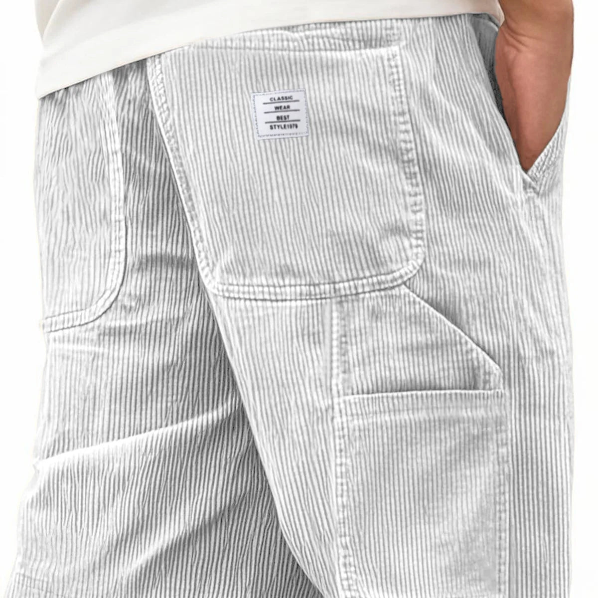 2026 New Men Double Layer Pocket Stripes Versatile Casual Pants Loose Shorts Comfortable Mens Outfit