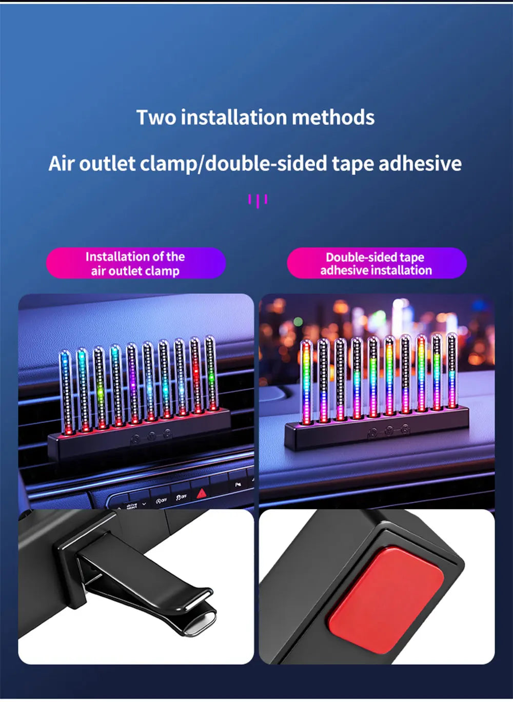 Sound Control Pickup Light Dynamic Gradient RGB Ambient Light Universal Car Air Vent Dashboard Ornament LED Interior Decor Light