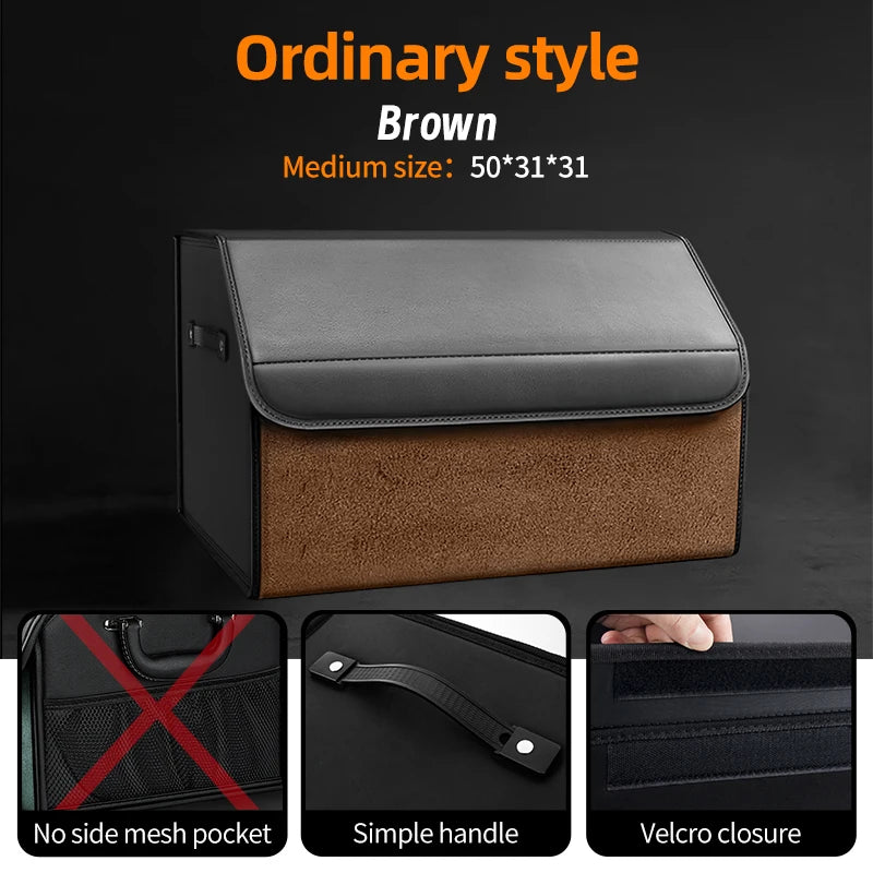 Car Suede Trunk Organizer Large Capacity Leather Foldable Storage Box Portable Multifunctional Tool Organizer Car Accessories