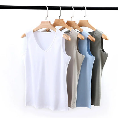 Summer New Cotton V-neck Camisole Women's Wide Shoulder Strap Bottoming Shirt Sleeveless Mercerized Cotton T-shirt