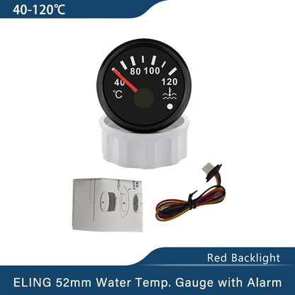 ELING 52mm Water Temperature Gauge 40-120℃ with Red Backlight and Light Alarm for Car Motorcycle Boat Truck Yacht Universal