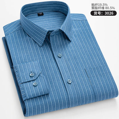 High Quality Men's Shirts Spring Autumn Long Sleeve Wrinkle Resistant Non Ironing Stripe Man Clothing  Big Size 5XL 6XL 7XL