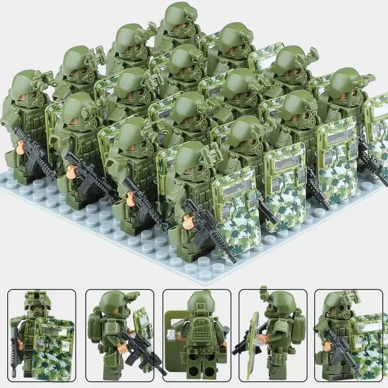 Building block riot police mini humanoid doll reloaded anti-virus ghost special police marine humanoid doll, cartoon toy gift