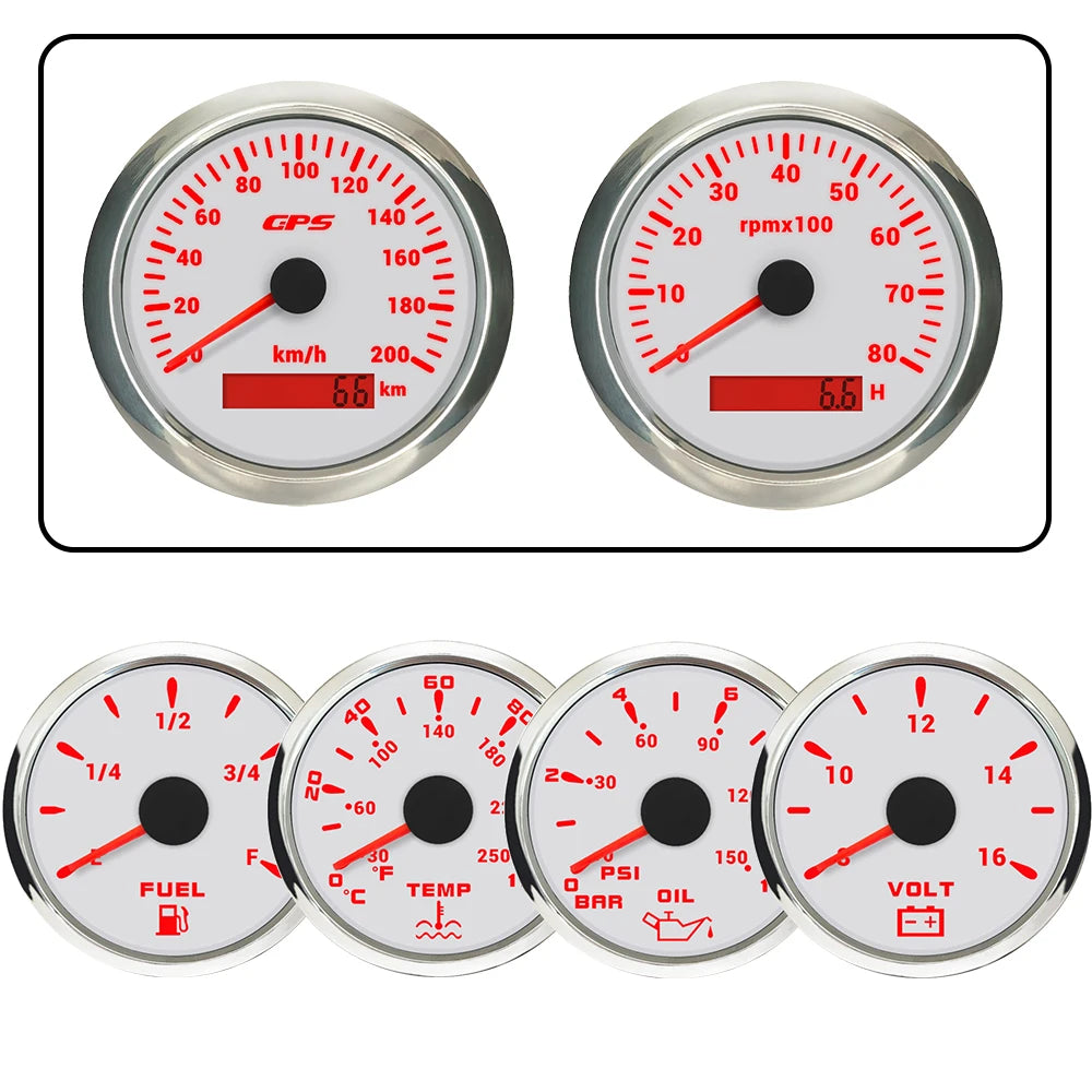 ELING 6 Gauge Set 85mm GPS Speedometer with Tachometer with 52mm Water Temp Oil Pressure Fuel Level Voltmeter with Backlight
