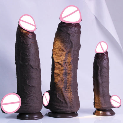 3 Sizes Realistic Soft Brown Dildo Huge Thick Fake Penis Double Silicone Cock Woman Man Masturbation Suction Cup Anal Sex Toys