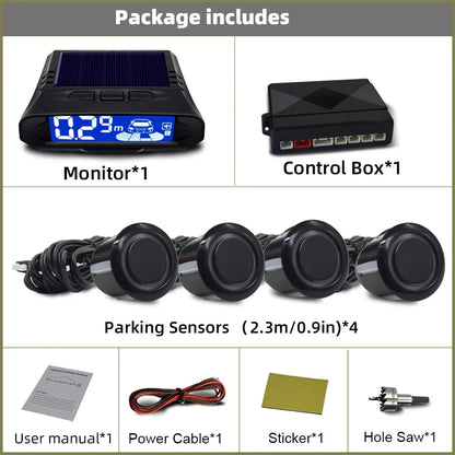 QXNY Wireless Solar Charging 4 Parking Sensors Kit Backup Radar Rear Parktronic Auto LCD Monitor Detector Assistance Reverse