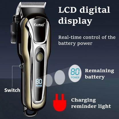 Kemei PG1990A Rechargeable Hair Clipper or Limit Combs Professional Cordless Men Hair Trimmer Men's Hair Cutting Machine Barber