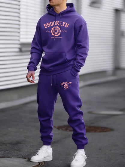 Brooklyn Best Team Heart Print Men Sportsuit Autumn Hip Hop Hoodies Soft Fleece Simple Pants Maleloose Fashion Sportswears