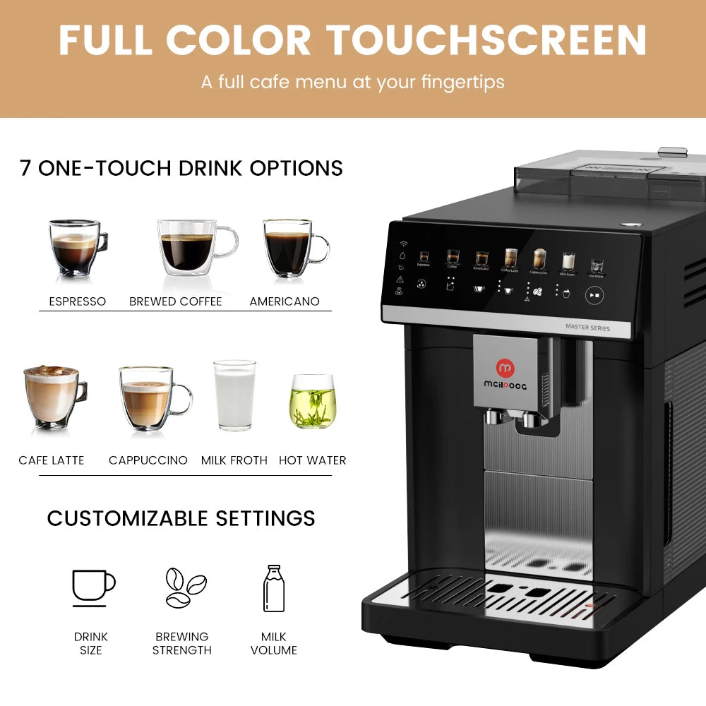 Mcilpoog M3 Automatic Espresso Machine ，Built-In Milk Frother & Tank, 7 Coffee Varieties, Shipping from Australian