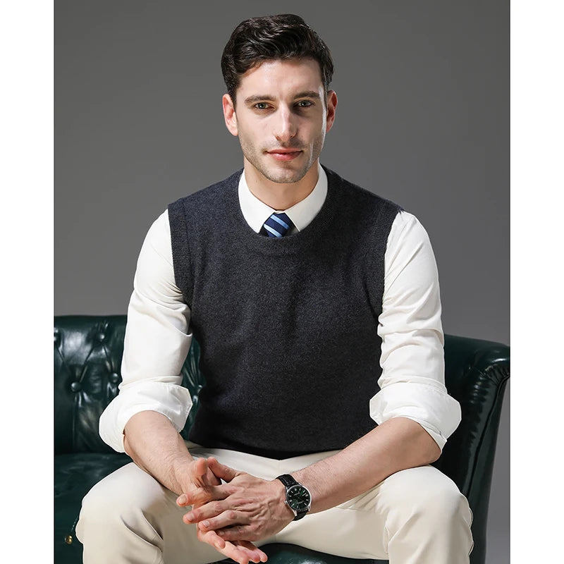 Top Grade Thick Anti-Pilling New Oneck Brand Business Casual Fashion Men Knit Pullover Sweater Vest Autum Winter Sleeveless