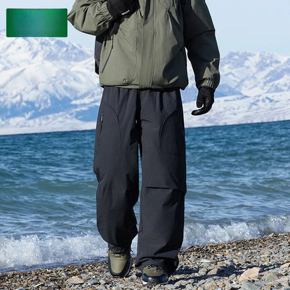 Comfortable Thickened Duck down Casual Pants Men's Loose Fit Warm Windproof Winter Trousers Straight Leg Workwear Long Pants