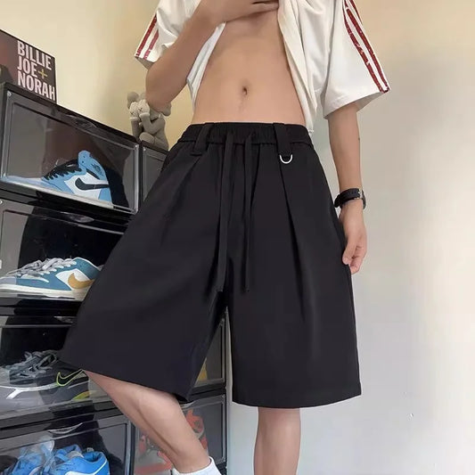 Men's Summer Casual Basis Black Baggy Suit Shorts High Street Fashion Straight Short Pant Quick-Dry Outdoor Y2K Bermuda Shorts