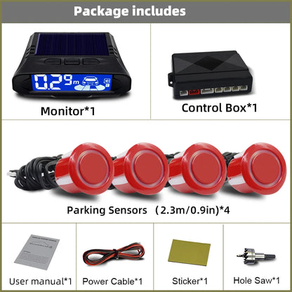 QXNY Wireless Solar Charging 4 Parking Sensors Kit Backup Radar Rear Parktronic Auto LCD Monitor Detector Assistance Reverse