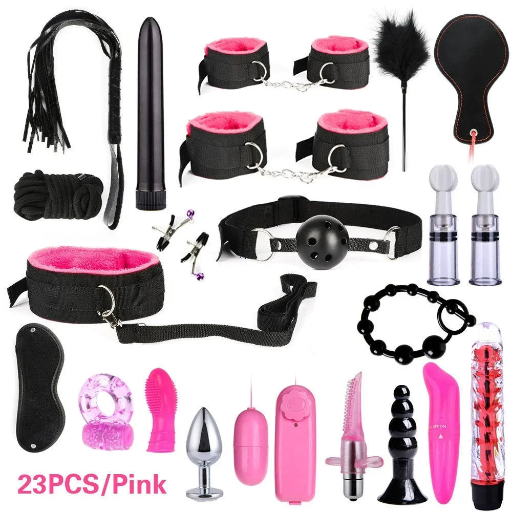 Sex Products Erotic Toys for Adults BDSM Sex Bondage Set Handcuffs Nipple Clamps Gag Whip Rope Sex Toys For Couples