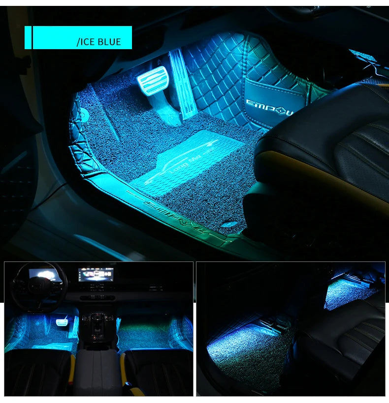 LED RGB Car Foot Ambient Light With USB Wireless Remote Voice Music APP Control Cigarette Lighter Car Footwell Lights
